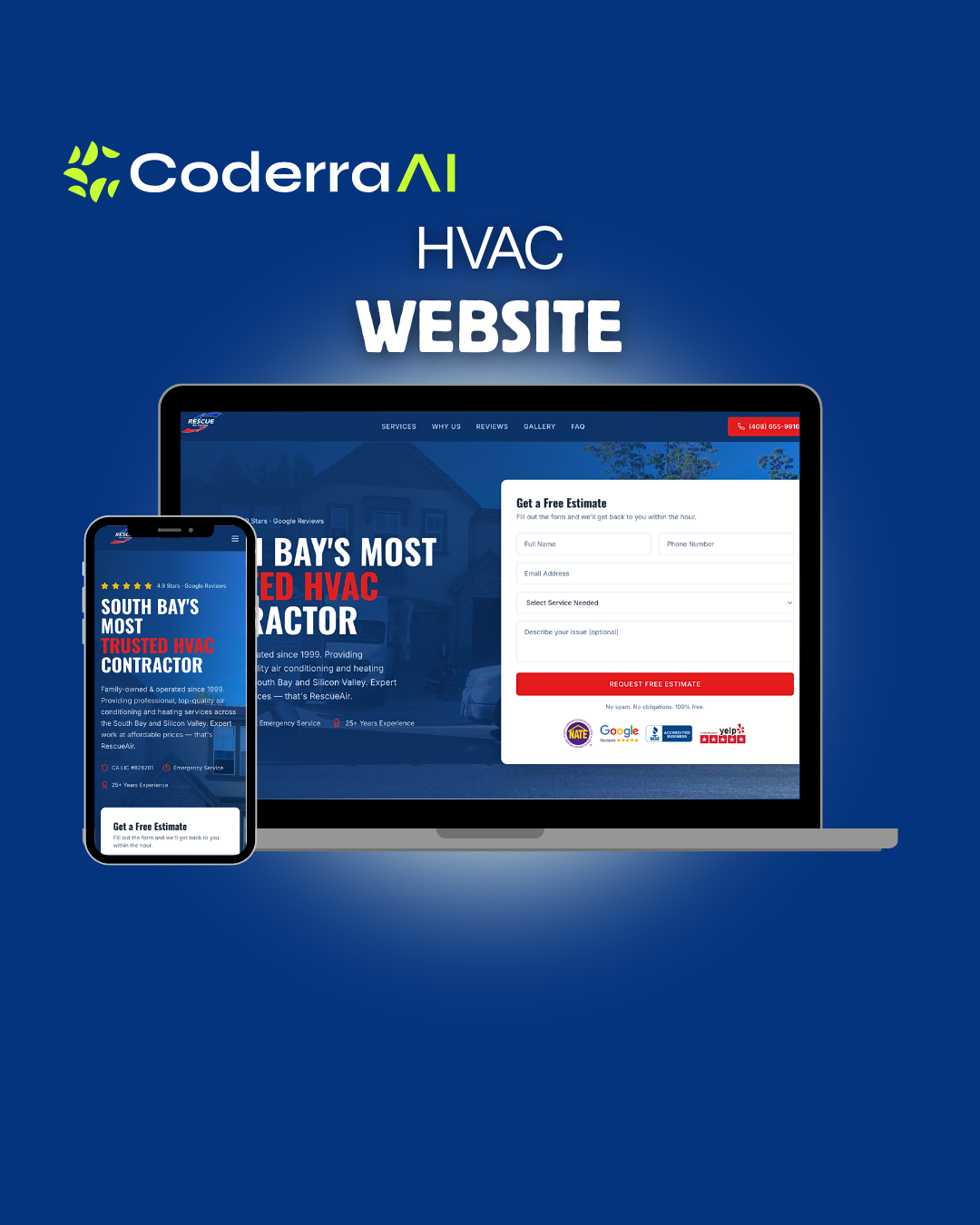 RescueAir — HVAC Website designed by Coderra AI